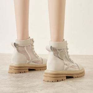 LW-Changer Fairy Tale Style Breathable Hollow out Martin Boots Thick Heel Internal Heightening Yellow Net Boots Womens Shoe Insoles