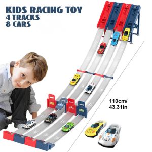1/2/4 Tracks Mini Car Eject Toy for Boys Portable Rail Race Track Toy 4 Race Diecast Car Carrier Vehicles Set for Kids Boys Gift
