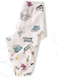 กางเกงนอนเด็กชายฤดูร้อนบางระบายอากาศได้ดี กางเกงขายาวทรงหลวมสำหรับใส่อยู่บ้าน ลายการ์ตูน ทรงเข้ารูป แขนยาว