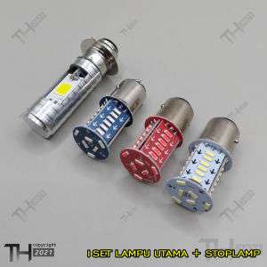 Lampu utama Led H6 + Lampu LED Rem Stop Bayonet 30 mata Kedip Mobil Motor Kaki 2 DC-12v running