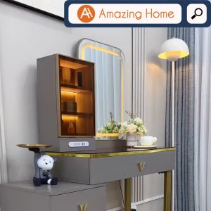 AmazingHome Dressing Table With 3 Colour LED Light Mirror & Stool Set Meja Solek Cermin LED 化妆台  梳妆台