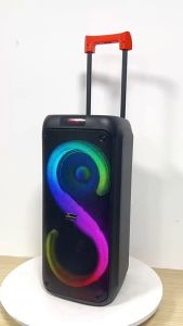 ลำโพงบลูทูธ ลำโพงคู่ 8 นิ้ว ลำโพงคาราโอเกะกลางแจ้งแบบดึงก้าน ลำโพงไร้สายเต้นรำสี่เหลี่ยม RGB กำลังสูง 40W