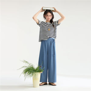 Designer Giordano Womens Casual Side-Tie Wide Leg Pants Elastic Waist High Waist Long Trousers Polyester Fiber Summer New Arrival