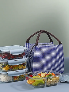 3Pcs/Set Glass Lunch Box Lunchbox Microwave Heating Sealed Bento Boxes Food Storage Box 玻璃便当盒 飯盒 保溫