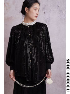 SoloCoucou Original Design Velvet Sequin Autumn Winter New Style Stand Collar Minority Chinese Shirt Set Womens Fashion Loose Fit Long Sleeve