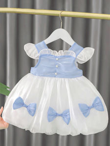 Princess Style Summer Dress for Girls One Year Old Baby Clothes Fashionable Childrens Clothing Cotton Fabric Butterfly Knot Pattern
