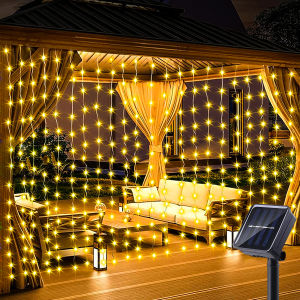1 Pack 300 LED Solar Curtain Light Outdoor 8Modes Fairy Lights IP44 WaterproofGarden Wall Christmas Decor 9.8Ftx9.8Ft