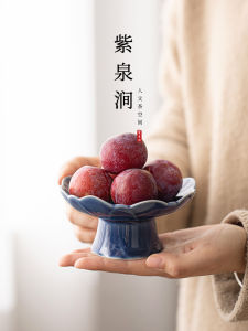 ZiQuanJian Ceramic Fruit Bowl High Foot Tea Snack Plate Living Room Chinese Style Simple Design Handmade Craft Small Style