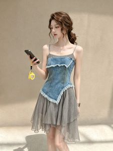 Stylish Denim Splice A-Line Dress
