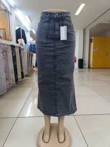 Skirts L pocket strachable acid wash kain getah tebbal