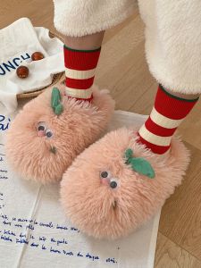 Dép Bông Hoạt Hình Dễ Thương Cho Nữ Mùa Đông Trong Nhà Chống Trượt Đế Dày Nửa Gót Ấm Áp Dép Lông Mùa Đông