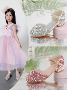 Childrens High Heel Shoes Birthday Dress Crystal White Girl Princess Little Girl Western Style Model Show Diamond
