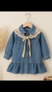 DRESS MINI ANAK JEANS LENGAN PANJANG INC SYAL KOREAN STYLE