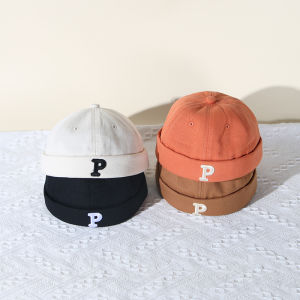 Letter Embroidered Baby Dome Brimless Hat Boys Girls Hip Hop Docker Cap Solid Fashion Children Melon Cap Vintage Kids Beanie