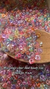 Transparent Clear Manik Pasir 3mm or 4 mm Seed Beads Assorted colors for diy beading jewlery making necklace bracelet crafts (10 grams)