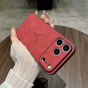 เคสลายนูนรูปกวางสำหรับ iPhone 17 Pro Max 17 Air 17Pro ฝาหลัง PU หนัง ป้องกันรอยนิ้วมือรอบด้าน พร้อมเคสป้องกันกล้องเต็มรูปแบบ