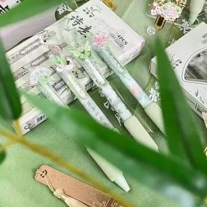 hopk | 4 Vintage Hoa Hồng Trang Trí Kẹp Bút Gel Bộ Mực Đen Mềm Xốp Cầm 0.5 Mm Có Thể Thu Vào Văn Phòng Học Viết Nhật Ký Bút