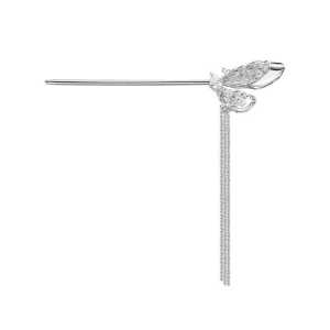 2024 New Style Silver Retro Minority Chinese Double Layer Dragonfly Hairpin Fancy Long Fringe Classic Elegant Hairpin