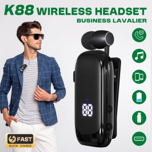 K88 Lavalier Business Bluetooth 5.4 Headphone Talk/Music Time 20 HoursLED Digital DisplayNoice Cancelling Wireless Earphones