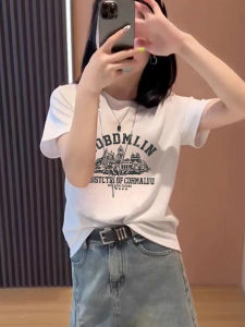 White Pure Cotton Short Sleeve T-Shirt Womens Summer Loose Slimming Versatile Design High-End Feelings Shoulder-Line T-Shirt