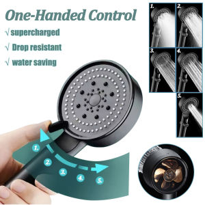 5 Mode  Adjustable Turbocharged Shower Head High Pressure Water Saving Bathroom Spray Nozzle One-key Stop Water Shower Head