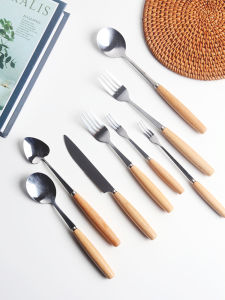 Commercial Western Dining Utensils Set Steak Knife Fork Stainless Steel Spoon Dessert Knife Fork Spoon Solid Wood Handle