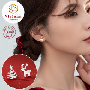 Viviann Original Design 925 Sterling Silver Christmas Tree Ear Studs Asymmetric Earrings Fashion Mini Cartilage Piercing Stud Earring For Women Helix Tragus Piercing Korea Body Jewelry Gift
