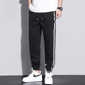 ROMON | Romon Mens Summer Thin Ice Silk Loose Cuffed Sports Casual Pants Elastic Long Trousers Trendy Workwear Breathable Cool Feeling