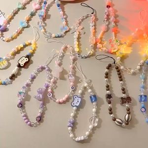 Ins Phone Ring Lanyard Hanging Chain Airpods/ Key Lanyard Beaded Bracelet Pendant Loss Prevention Fall Prevention Phone Accessories
