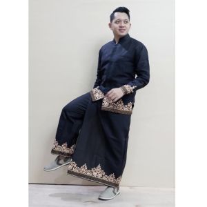 Baju Muslim Pria Dewasa  Kemeja Batik Lengan Panjang Pendek Setelan Sarung Celana Hem Cowok Baju koko Murah Terbaru Casual Formal Pakaian Adat Pria full furing Fashion Modern Batik Wisanggeni Solo Motif Tumpal Hitam