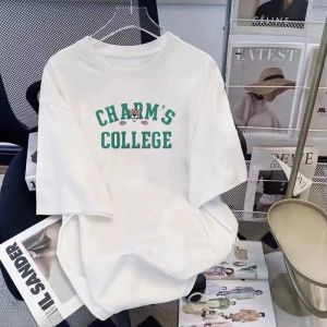 Áo Thun Cotton Tay Ngắn Dáng Rộng Mùa Hè Cho Nữ in Họa Tiết Hoạt Hình Thường Ngày Thời Trang Công Sở Cổ Tròn Tay Dài