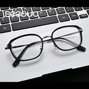 Seeouo Frame Kacamata Bisa Minus Lensa Antiradiasi Blueray Photocromic Model Kotak Simple Frame Bahan Metal Pria dan Wanita  23061