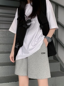 กางเกงขาสั้นกีฬาผ้าฝ้ายเอวสูงสําหรับผู้หญิงหลวมพอดีกางเกงห้าจุดพร้อมกระเป๋า Rainbow Swallow แบรนด์เสื้อผ้าทํางานลําลอง