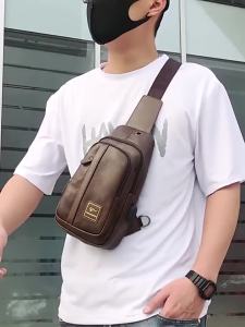 Kangaroo Luxury Brand Chest Bag Men Crossbody Bag Leather Chest Pack USB Charging Travel Sling Bag Messenger Shoulder Bag Male