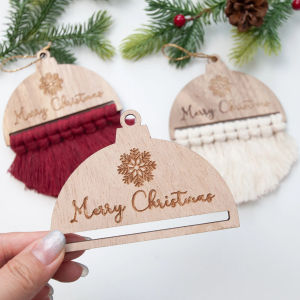 6Pcs/Set Macrame Christmas Decoration Carving Wooden Chips DIY Christmas Tree Circular Decoration Pendant Accessories