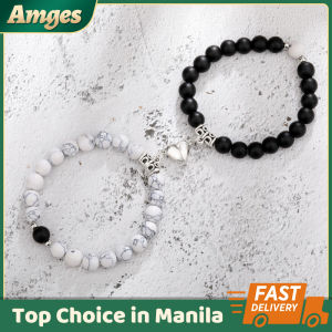 2 Pcs/Set Couple Vintage Love Heart Magnet Bracelets Valentines Day Stone Beads Attract Bracelet Lovers Jewelry