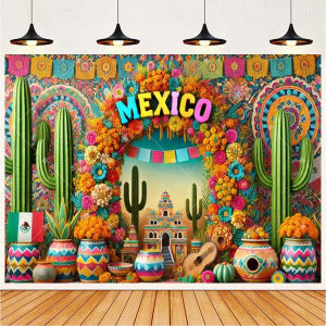 Cinco De Mayo Mexican Fiesta Party Backdrop Colorful Sombrero Guitar Cactus Photo Backdrop Mexico Taco Tuesday Party Decor