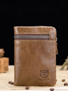 Leather Wallet Mens Genuine Pure Calfskin Short License Driving License Money Bag Zipper Multi-card Slot Vintage Style