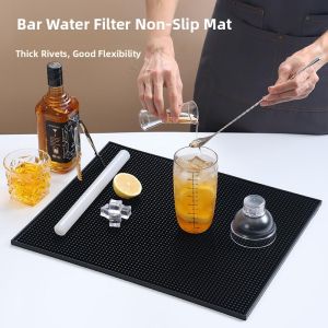 Non-Slip Bar Mat Coaster Shockproof Water Drainage Silicone Square Mat for Shake Cup Cocktail Coffee Machine Desktop Filter