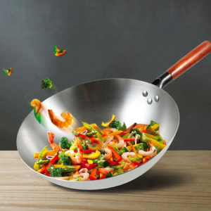 Old-style Iron Cooking Wok No Coating Premium Iron Wooden Handle Non-stick