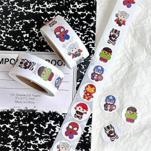 Bandai | New 500PCS Avengers Roll Sticker MV Decorative Seal Sticker Circular Alliance Hulk Steel Iron Man Sticker Kids Gift Kawaii