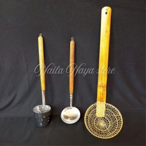 1 paket isi set 3 pcs alat masak mie bakso soto saringan bahan kuningan Asli no 05 + sinduk/irus + kocokan toge mie bahan stainless anti karat