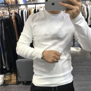 Mens Thickened Long Sleeve Base Shirt Pure Color Sweatshirt Slim Fit Comfortable Warm Autumn Winter T-Shirt Casual Streetwear