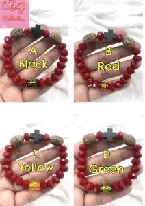 Wooden Cross/Buto ng Sinukuan / Mantra with Red Crystal Bracelet pangontra usoginggit at proteksyon