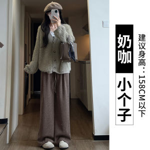 กางเกงขายาวทรงตรงผ้ากำมะหยี่ขนแกะหนาสำหรับผู้หญิงในฤดูใบไม้ร่วงและฤดูหนาว กางเกงขายาวทรงหลวมสบาย ๆ สำหรับผู้หญิง