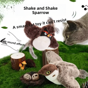 Self Entertaining Electric Cat Toy Realistic Bird Simulation Hunting Toy Automatic Cat Teaser Stick Sound Producing Dabiao