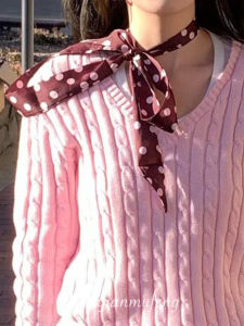 Korean Style Polka Dot Scarf Necktie Womens Long Bandana Hairband Summer Autumn Fashion Accessory Versatile Decorative Scarf