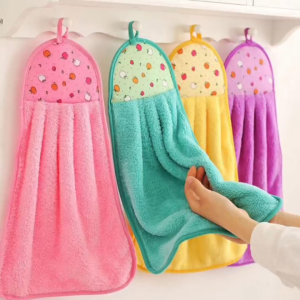 Strong Absorbent Hanging Hand Towel Soft Microfiber Kitchen & Bathroom Wipe Cloth with Hook Quick Dry & Durable
