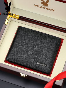 Playboy Gift Box Short Mens Wallet Genuine Cowhide Leather Fashion Brand New 2025 Money Clip Card Holder Youth Style