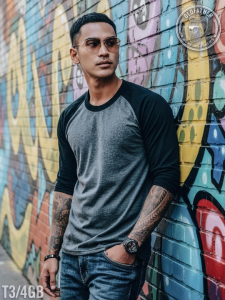 เสื้อแขนสามส่วน เสื้อแขนสามส่วนผู้ชาย เสื้อแขนสามส่วนวินเทจ เสื้อไหล่สโลป แขน 3 ส่วน เสื้อยืด เสื้อยืดวินเทจ Vintage. ( รหัสสินค้า T 3/4 ) Man Clothing